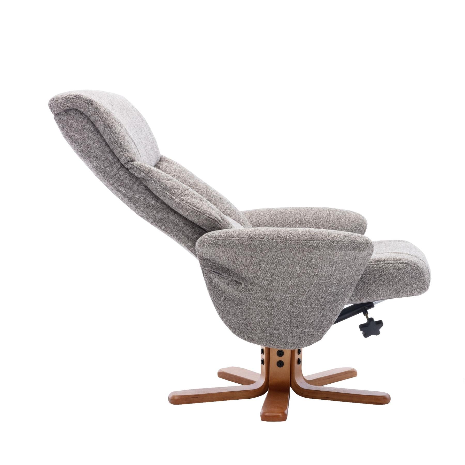 Marseille Swivel Recliner Chair and Footstool in Fossil Fabric