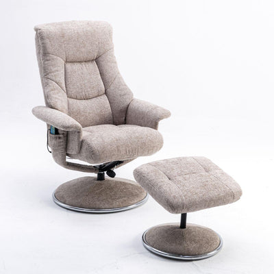 The Riviera - Swivel Recliner Chair & Matching Footstool in Calico Cream/Beige Fabric