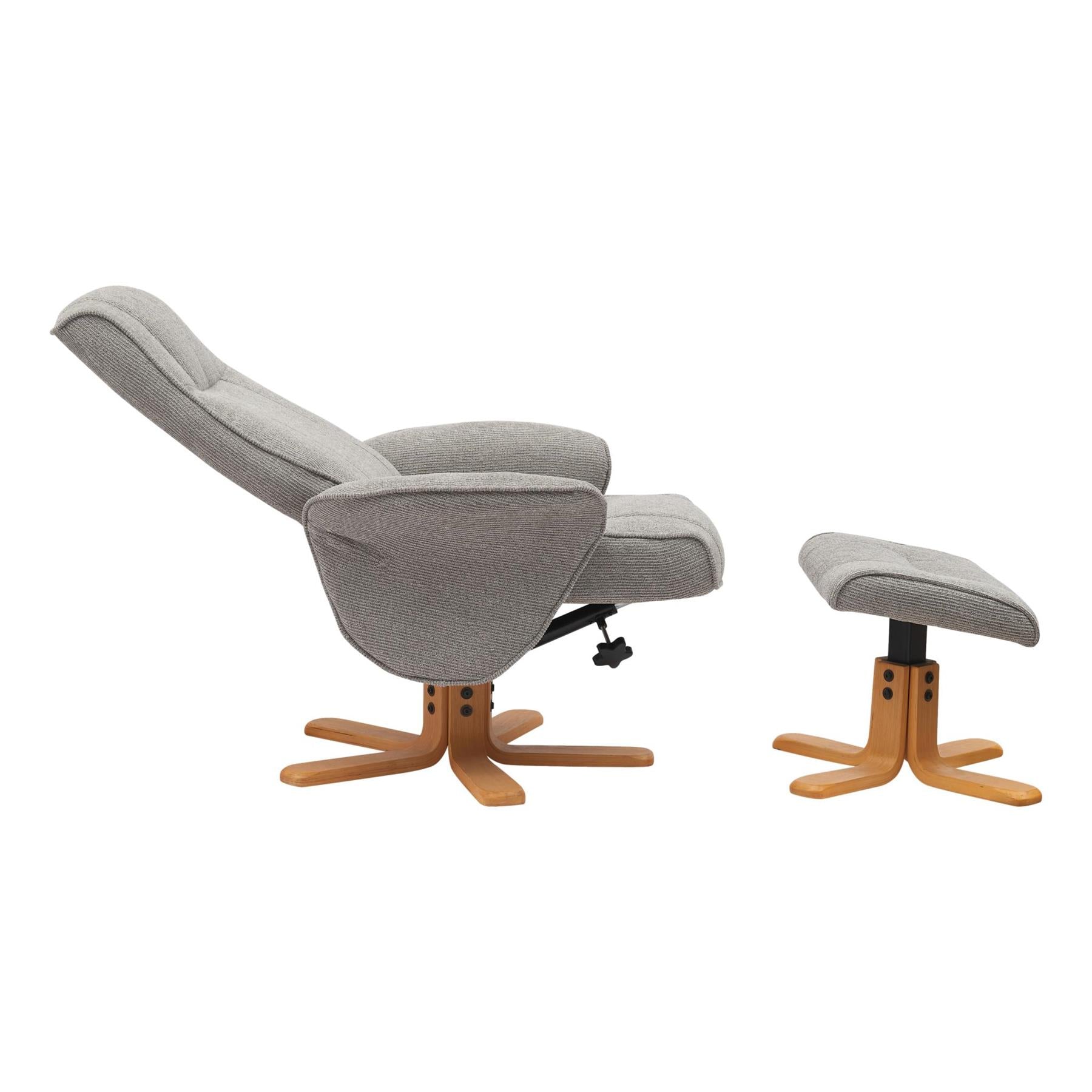 The Missouri Swivel Recliner Chair & Matching Footstool in Lunar Fabric