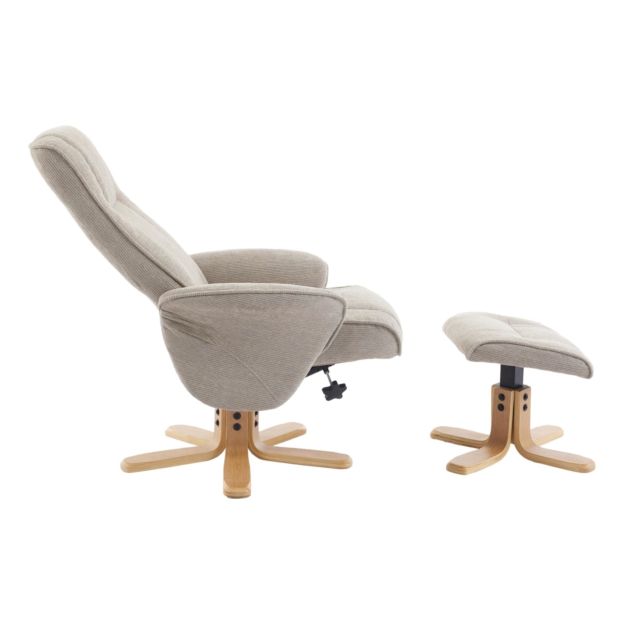 The Missouri Swivel Recliner Chair & Matching Footstool in Camel Fabric