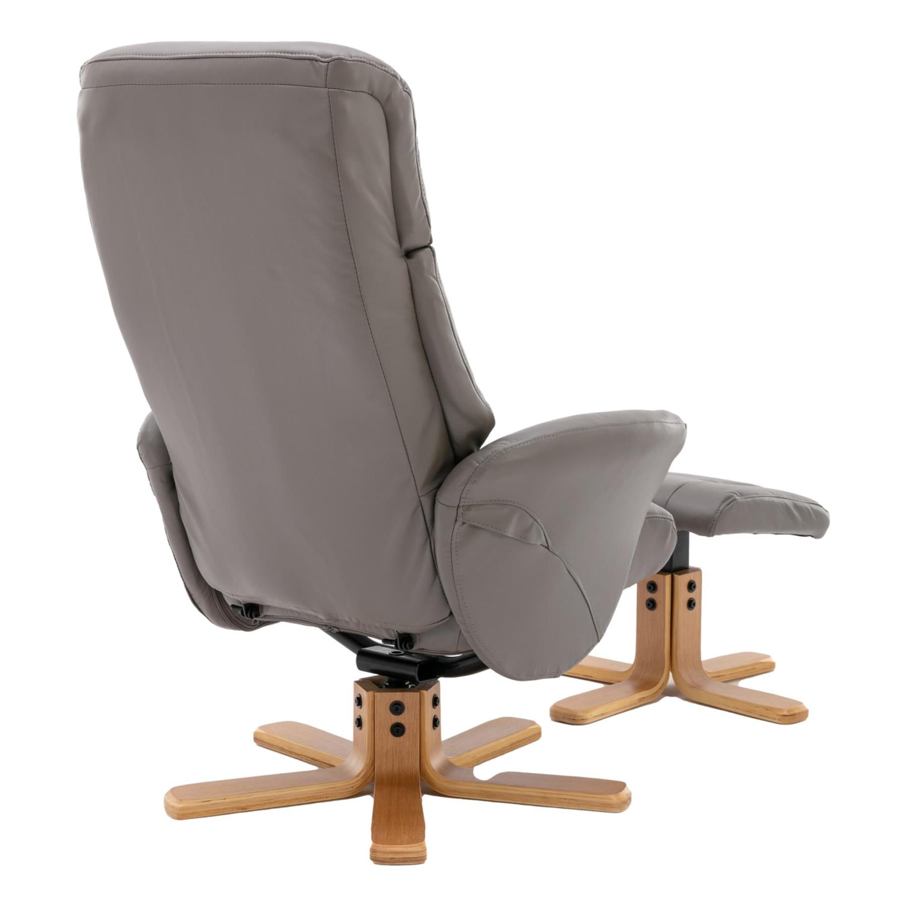 The Giza - Faux Leather Swivel Recliner Chair & Matching Footstool in Grey Refurbished