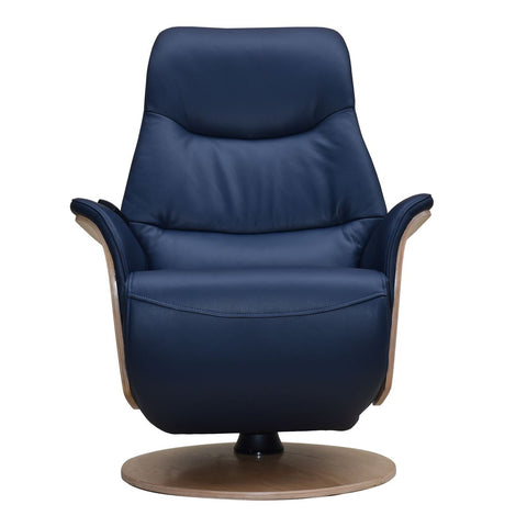 Utah Electric Swivel Recliner with Integrated Footrest in Navy Full Leather - image 2