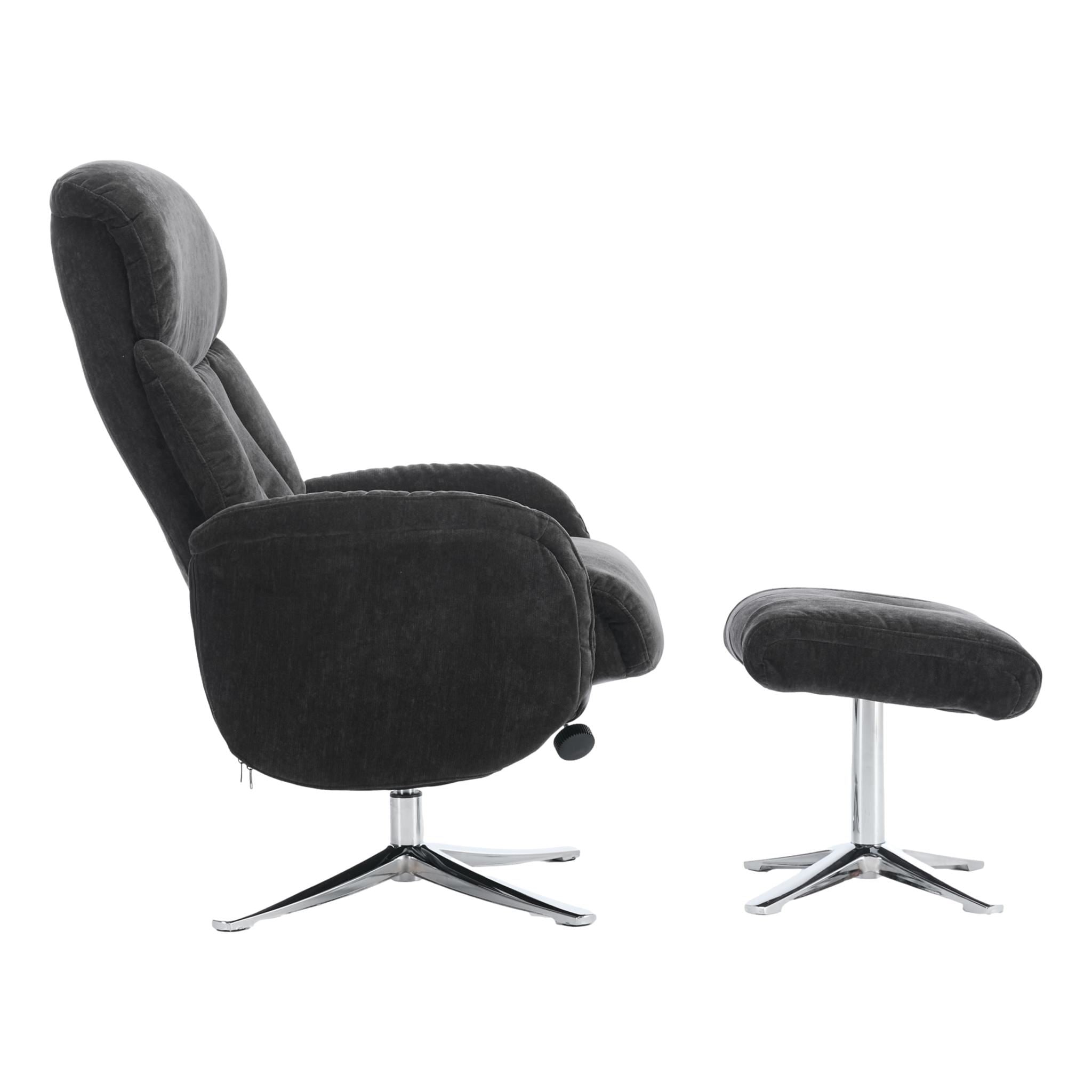 The Lucia Swivel Recliner Chair & Footstool in Black Fabric