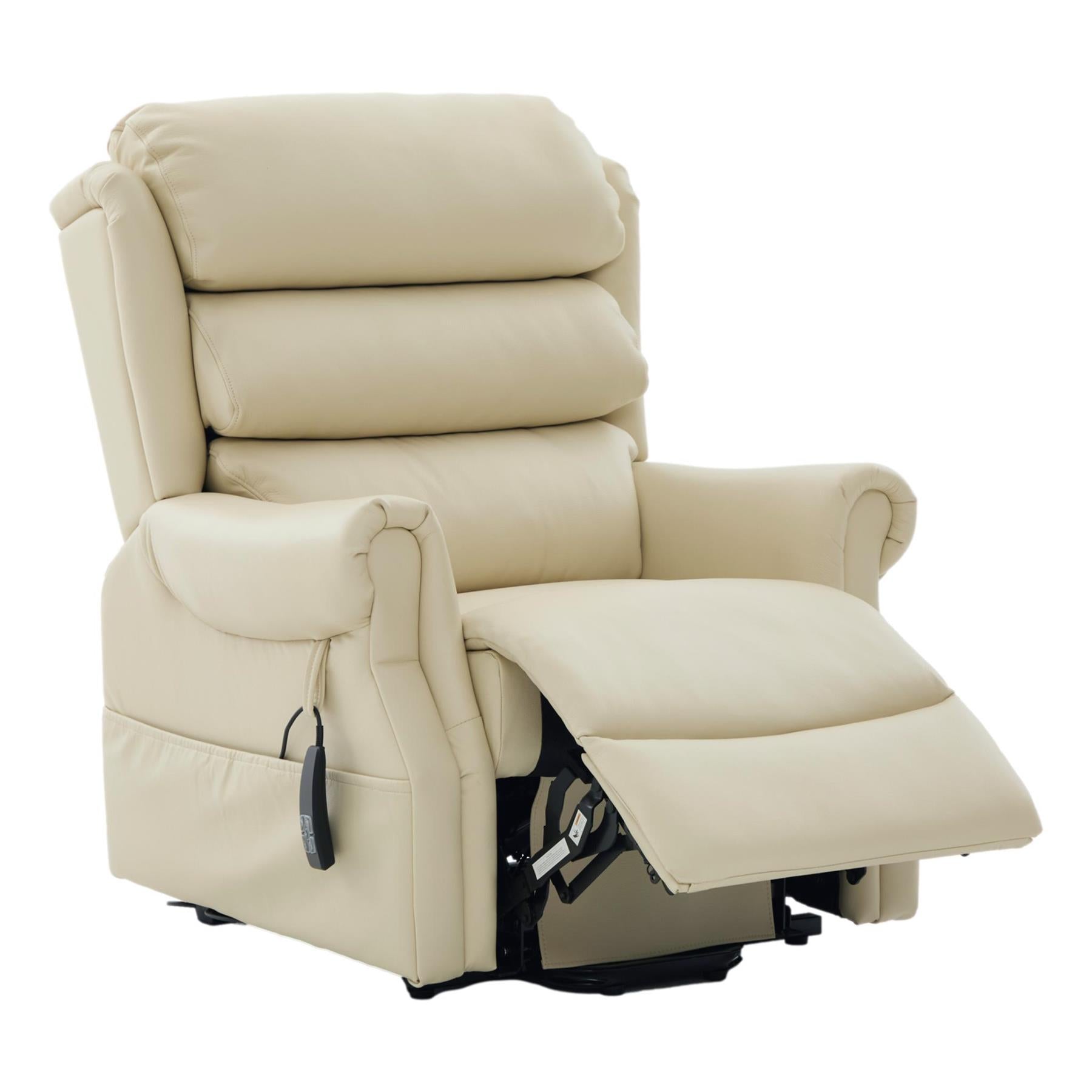 The Carlton Genuine Leather Riser Recliner in Cream - Dual Motor Mobility Chair