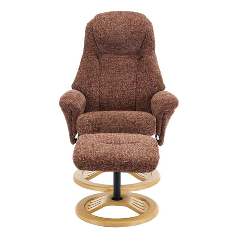 Aruba Swivel Recliner Chair in Copperblush Brown Fabric with Matching Footstool - image 9