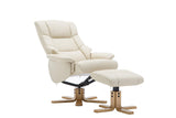 The Florence, Swivel Recliner Chair & Footstool in Cream PU Faux Leather
