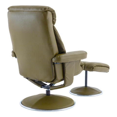 The Biarritz - Swivel Recliner Chair & Matching Footstool in Olive Green Plush Faux Leather Clearance - image 9