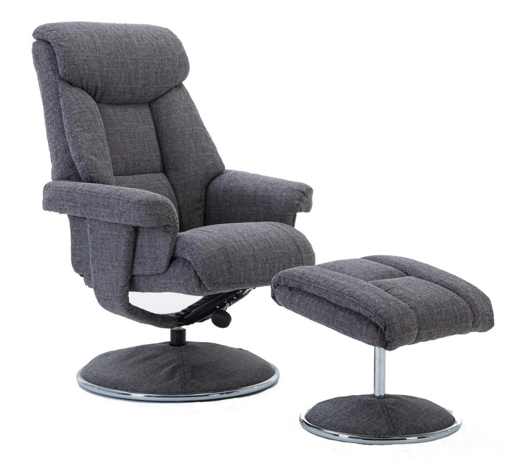 Biarritz Soft Fabric Swivel Recliner Chair & Matching Footstool In Lisbon Grey GFA - image 1