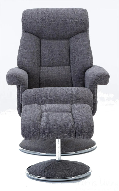 Biarritz Soft Fabric Swivel Recliner Chair & Matching Footstool In Lisbon Grey GFA - image 2