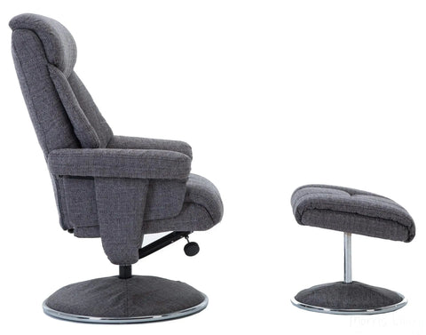 Biarritz Soft Fabric Swivel Recliner Chair & Matching Footstool In Lisbon Grey GFA - image 3