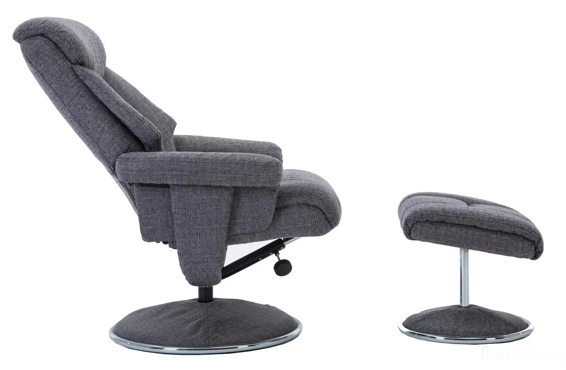 Biarritz Soft Fabric Swivel Recliner Chair & Matching Footstool In Lisbon Grey GFA