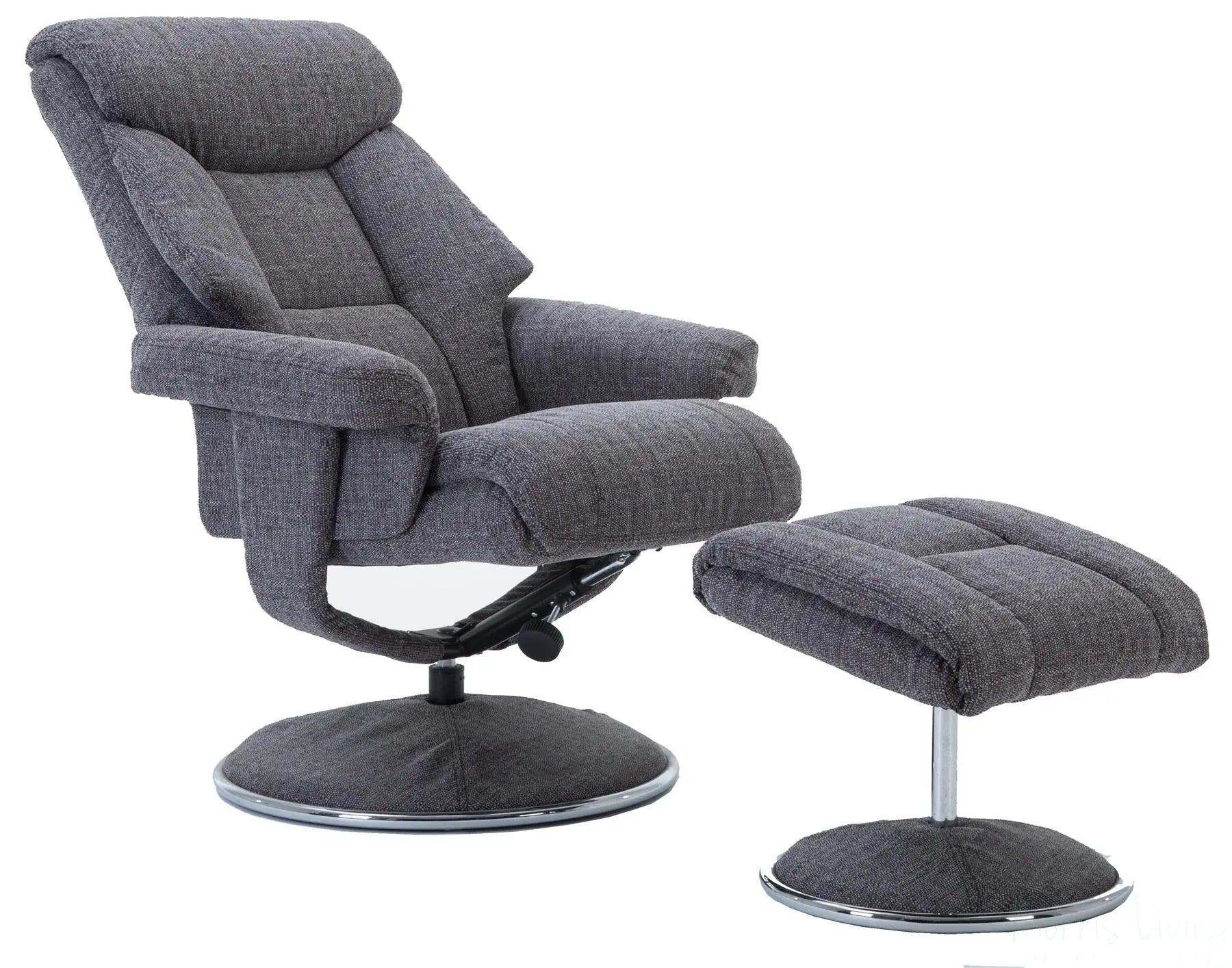 Biarritz Soft Fabric Swivel Recliner Chair & Matching Footstool In Lisbon Grey GFA