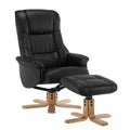 Cairo Swivel Recliner Chair & Footstool in Black Plush Faux Leather - Refurbished Morris Living