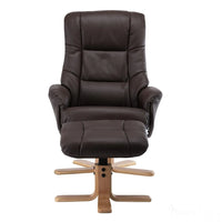 Cairo Swivel Recliner Chair & Footstool in Brown Plush Faux Leather Morris Living