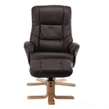 Cairo Swivel Recliner Chair & Footstool in Brown Plush Faux Leather - Refurbished Morris Living - thumbnail 2