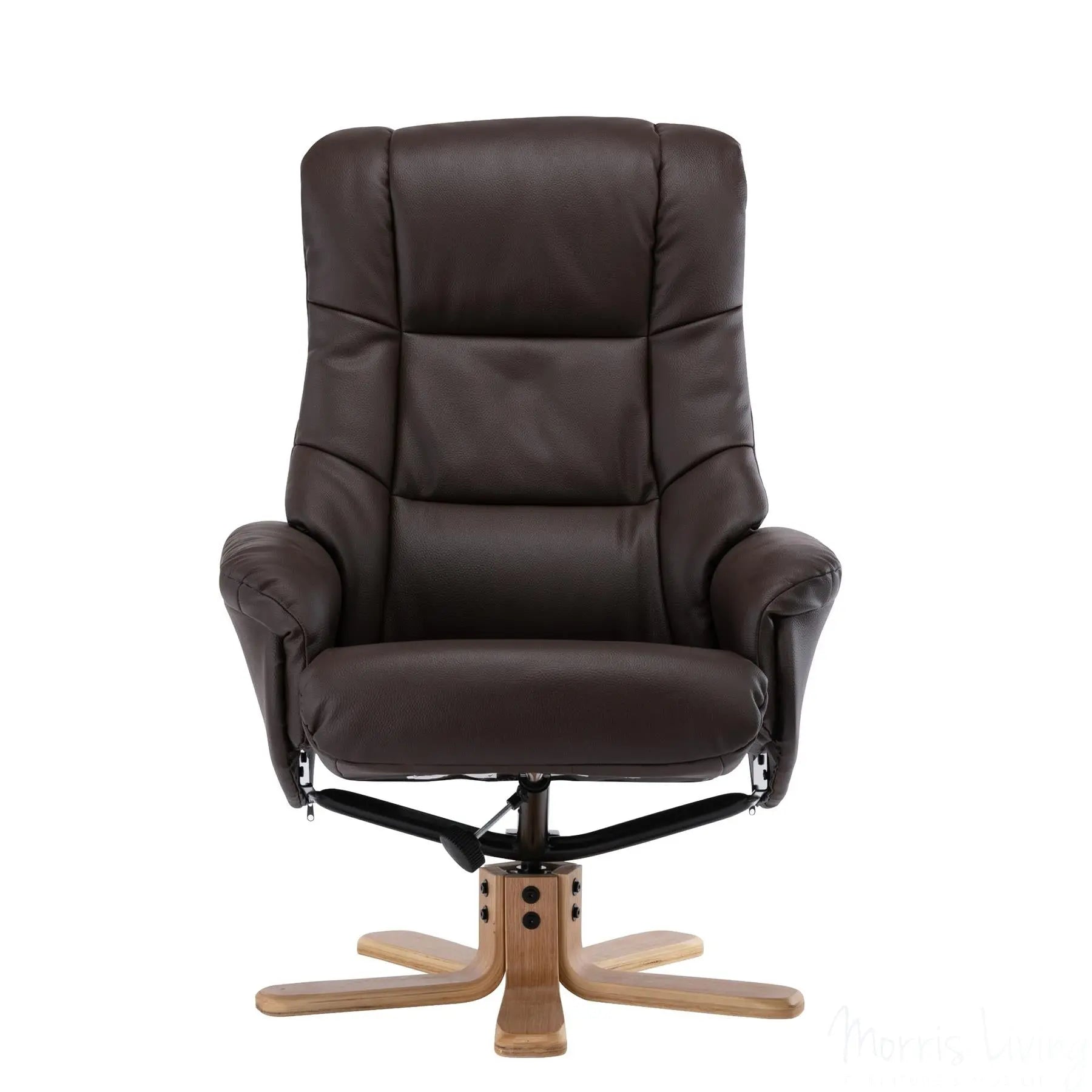 Cairo Swivel Recliner Chair & Footstool in Brown Plush Faux Leather - Refurbished Morris Living