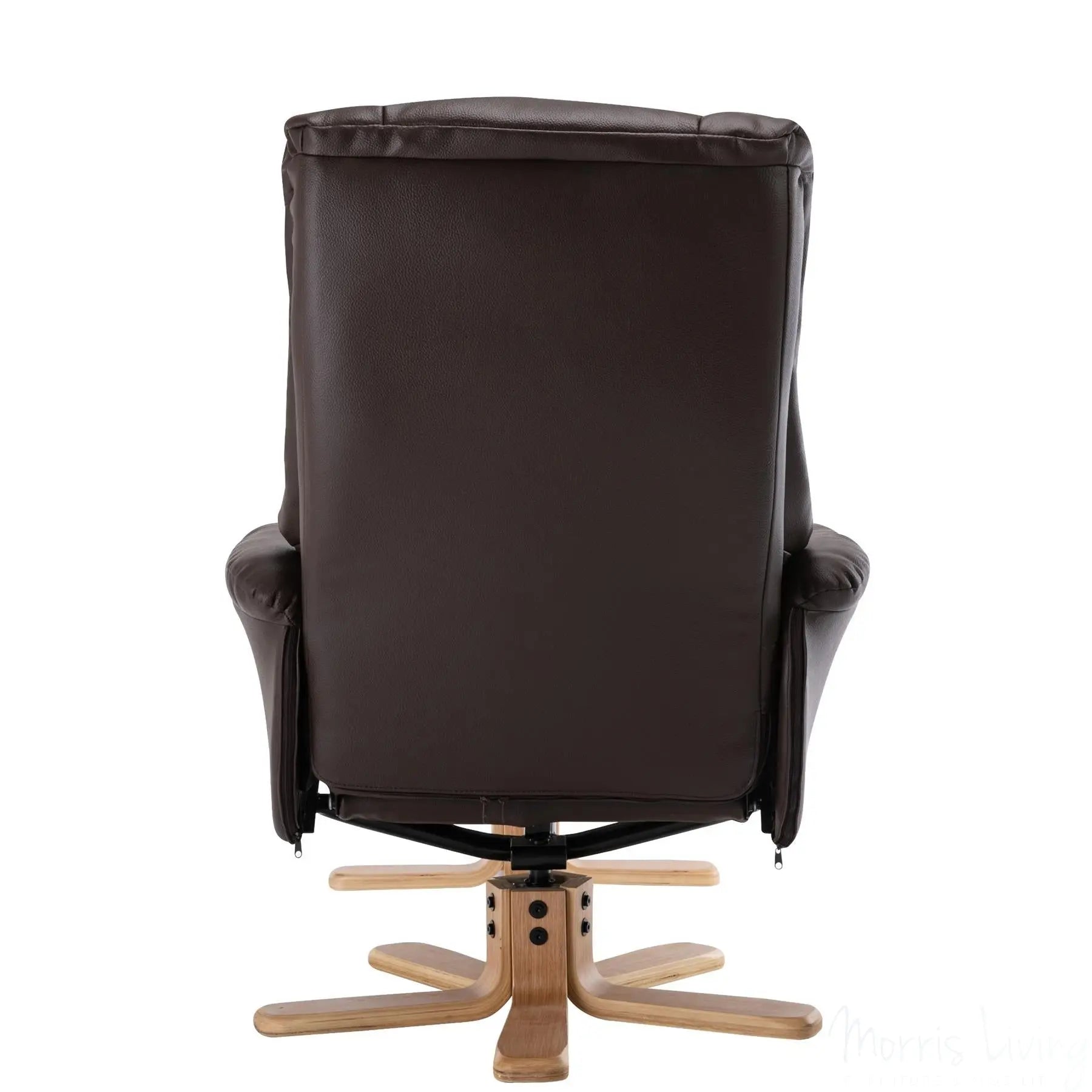 Cairo Swivel Recliner Chair & Footstool in Brown Plush Faux Leather - Refurbished Morris Living