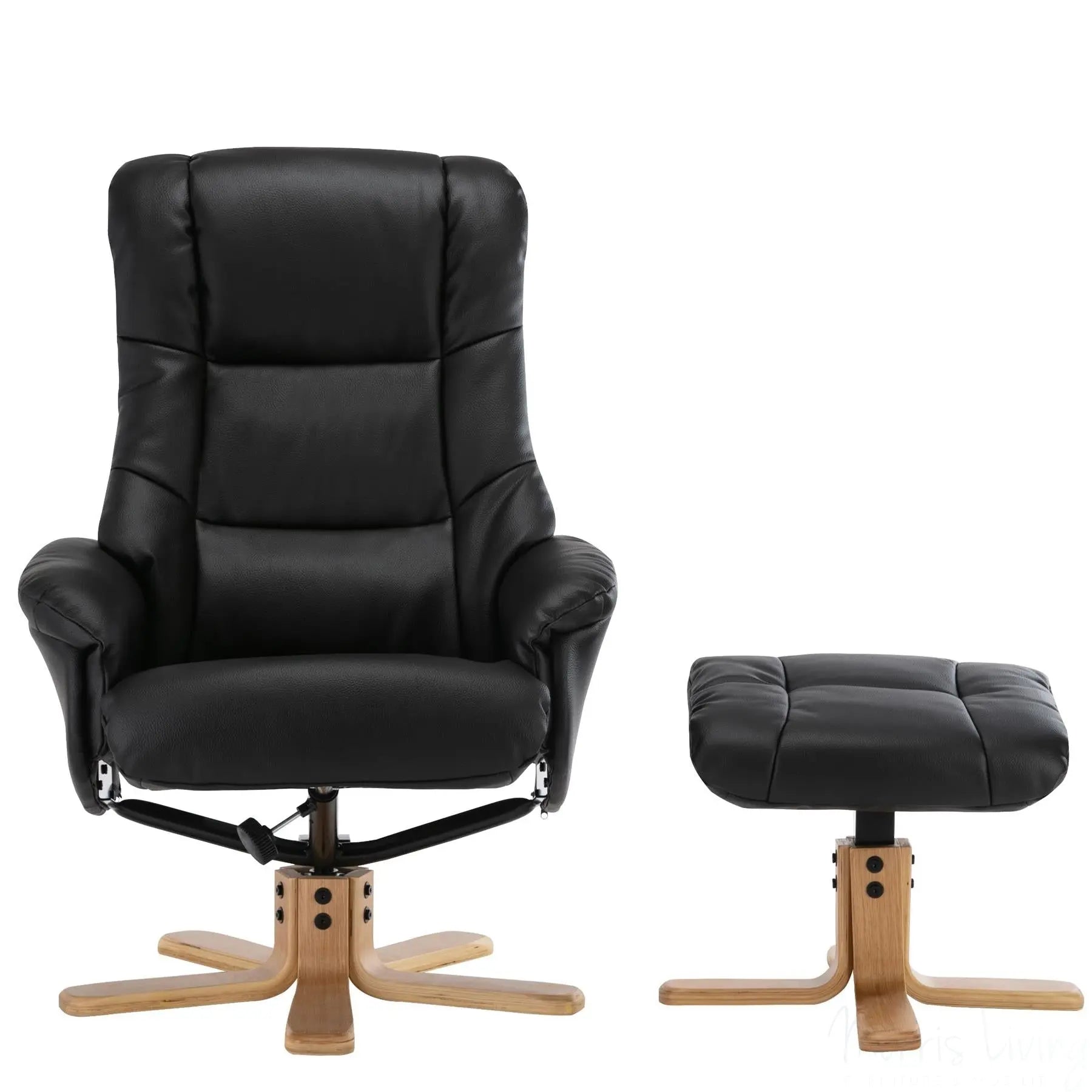 Cairo Swivel Recliner Chair & Footstool in Brown Plush Faux Leather - Refurbished Morris Living
