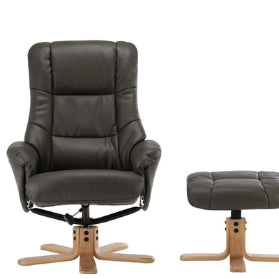 Cairo Swivel Recliner Chair & Footstool in Charcoal Plush Faux Leather - Clearance Morris Living