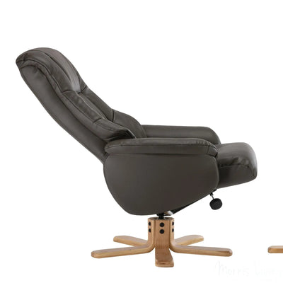 Cairo Swivel Recliner Chair & Footstool in Charcoal Plush Faux Leather - Clearance Morris Living