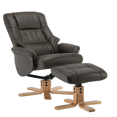 Cairo Swivel Recliner Chair & Footstool in Charcoal Plush Faux Leather - Clearance Morris Living