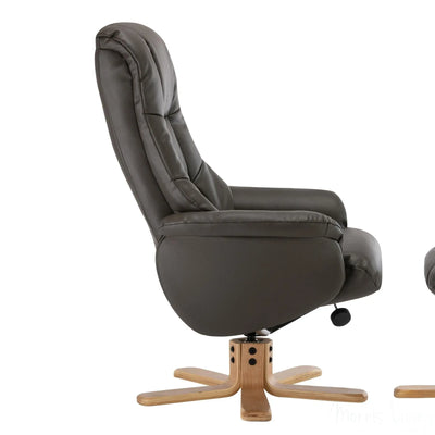 Cairo Swivel Recliner Chair & Footstool in Charcoal Plush Faux Leather - Clearance Morris Living