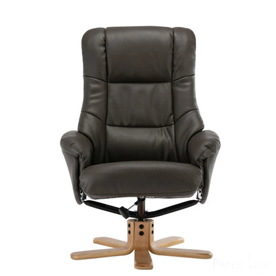 Cairo Swivel Recliner Chair & Footstool in Charcoal Plush Faux Leather - Clearance Morris Living