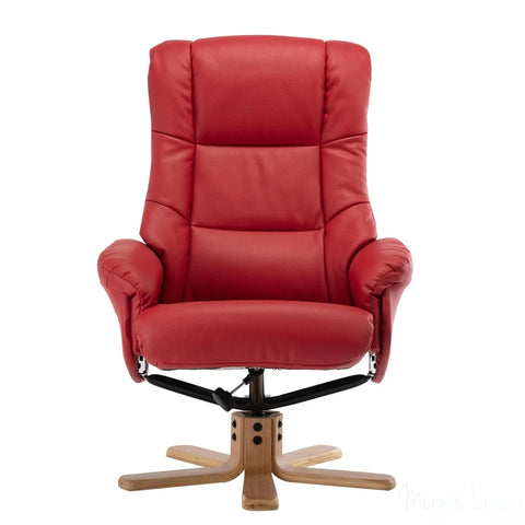 Cairo Swivel Recliner Chair & Footstool in Cherry Plush Faux Leather Morris Living - image 2