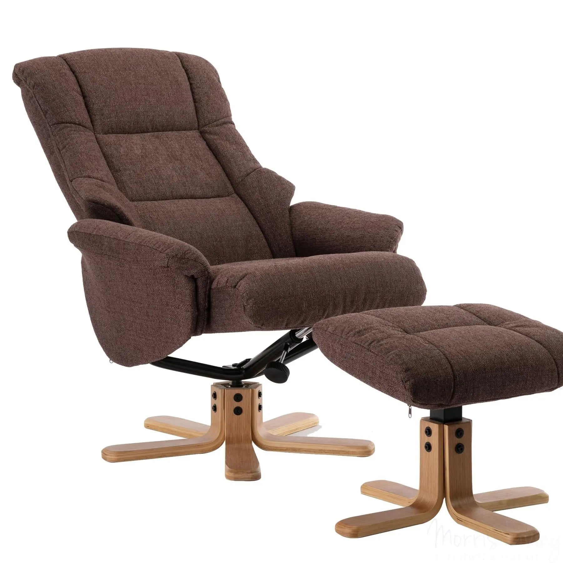 Cairo Swivel Recliner Chair & Footstool in Chocolate Lisbon Fabric - Clearance Sale Morris Living