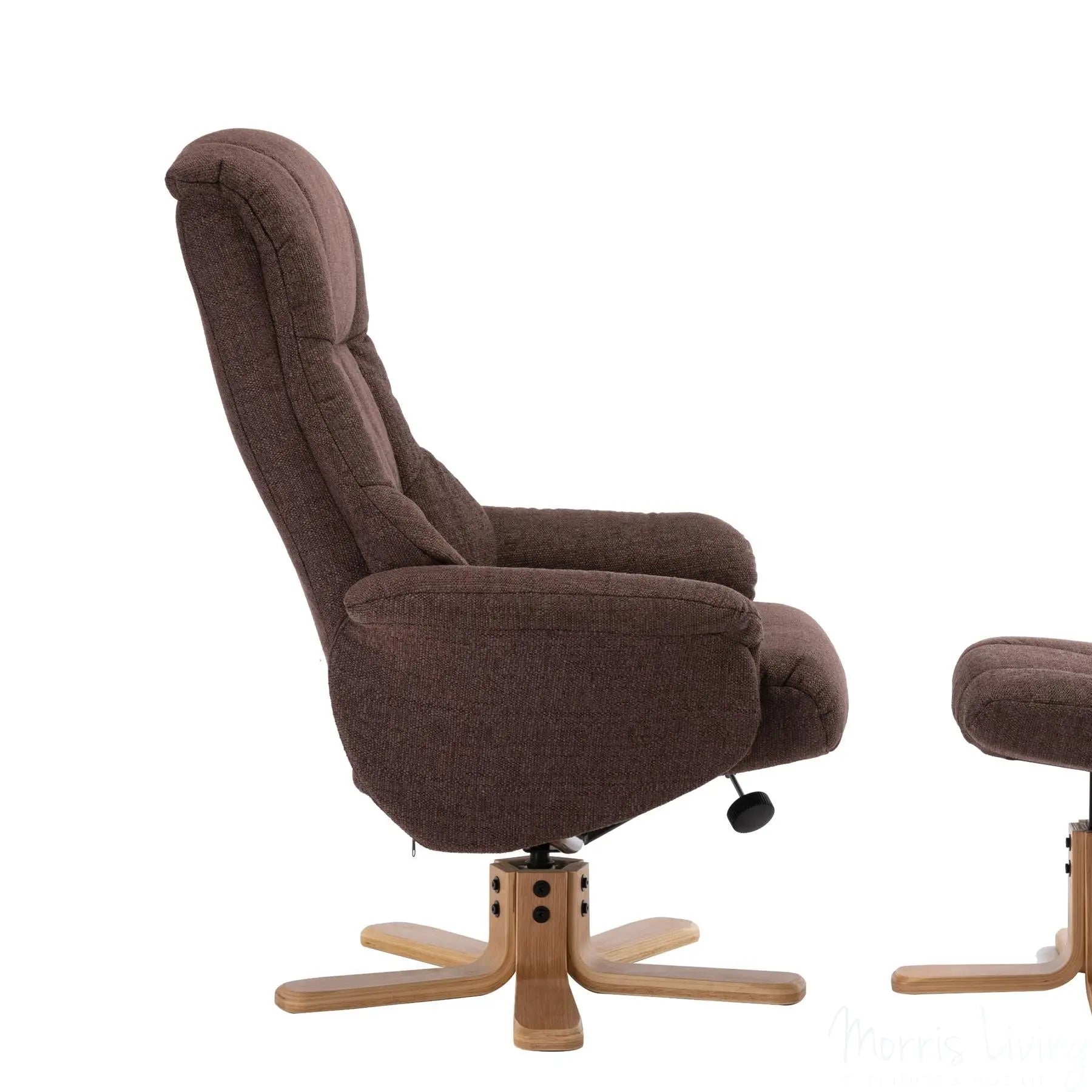 Cairo Swivel Recliner Chair & Footstool in Chocolate Lisbon Fabric - Clearance Sale Morris Living