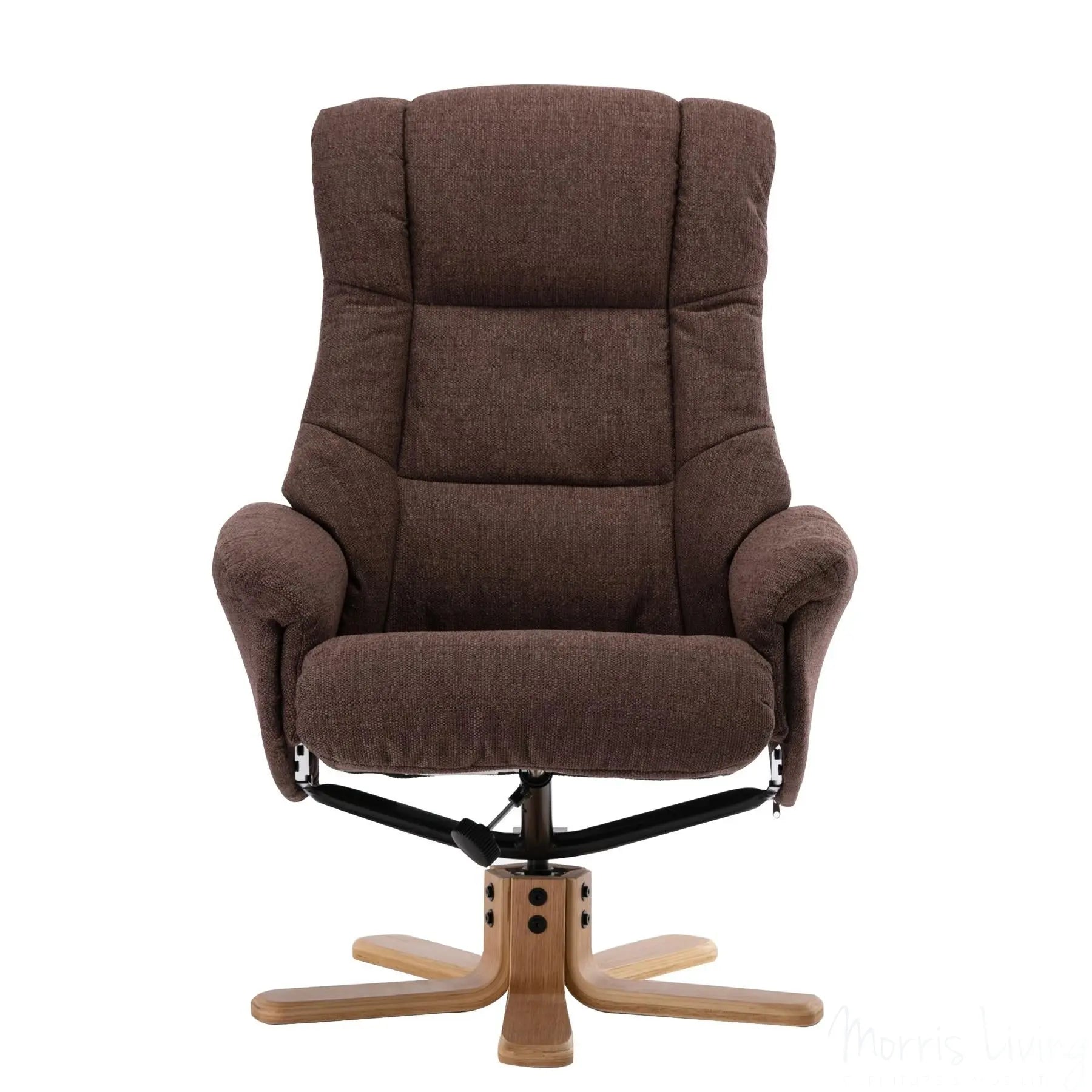 Cairo Swivel Recliner Chair & Footstool in Chocolate Lisbon Fabric - Clearance Sale Morris Living