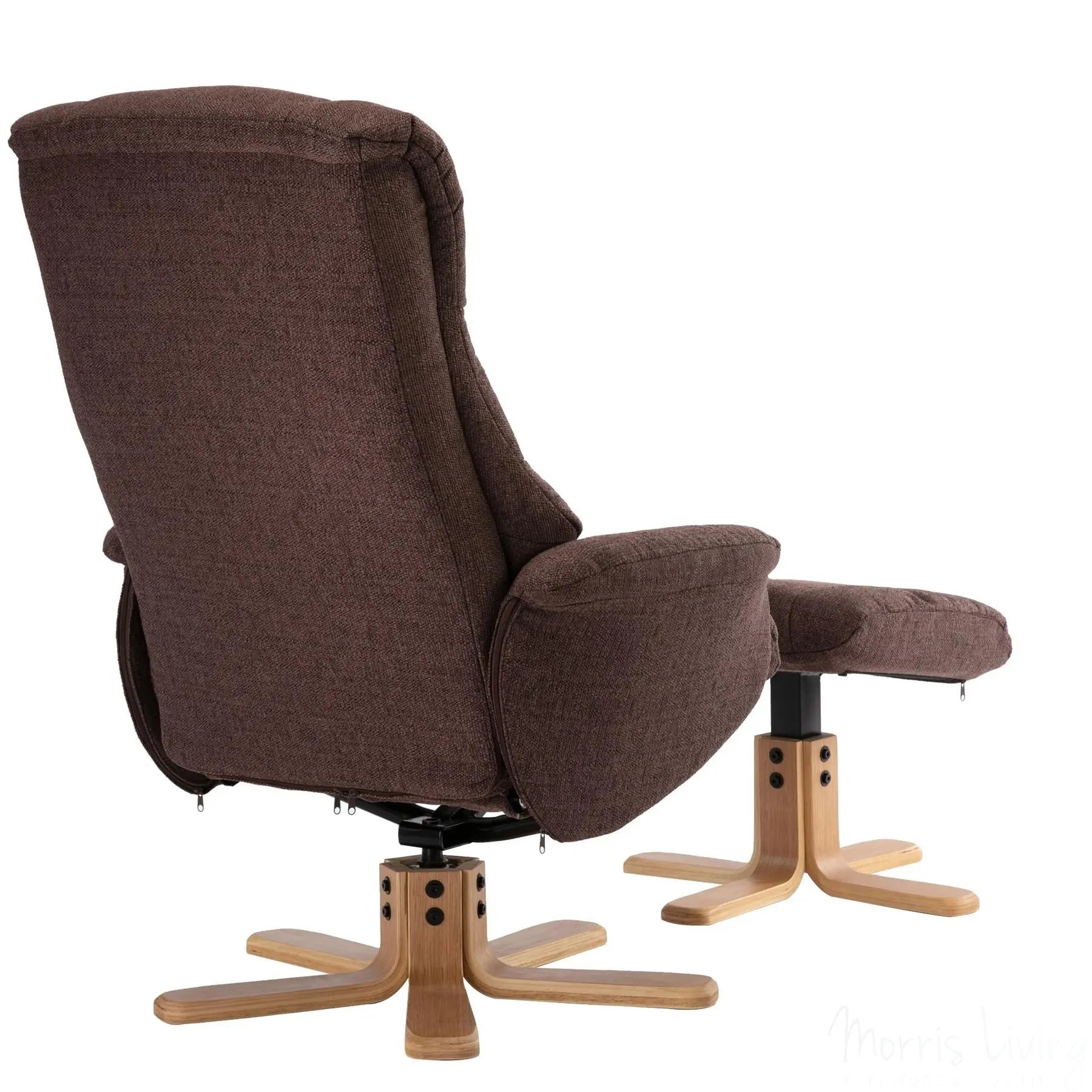 Cairo Swivel Recliner Chair & Footstool in Chocolate Lisbon Fabric - Clearance Sale Morris Living