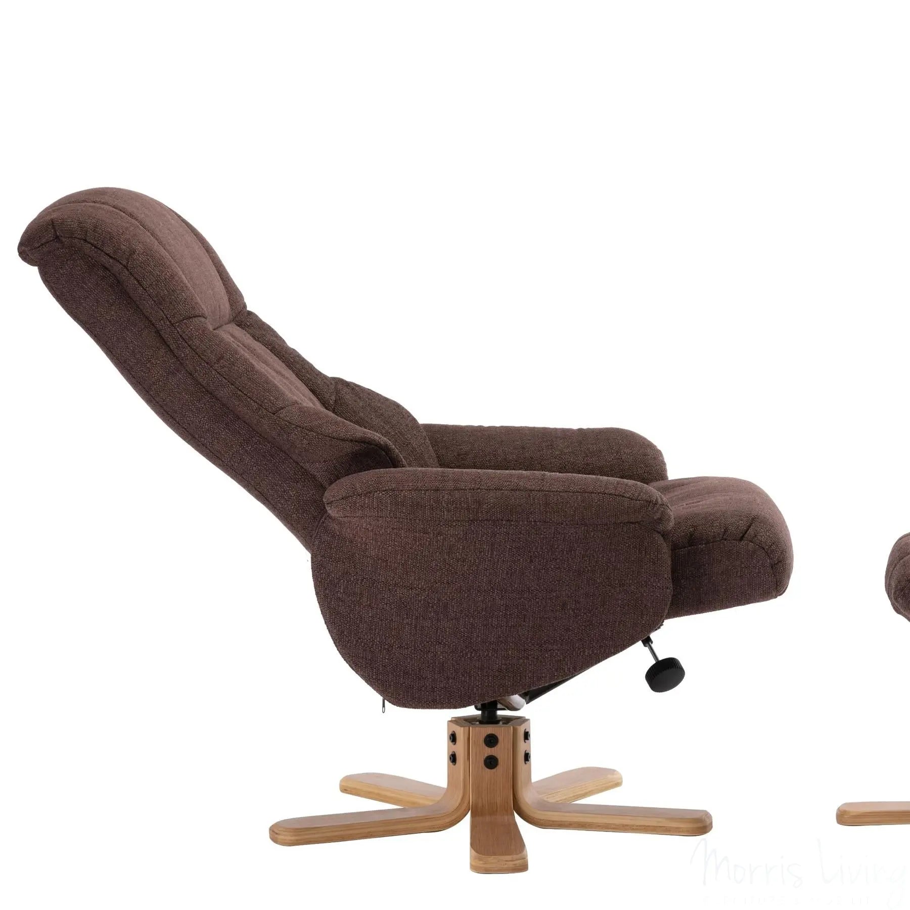 Cairo Swivel Recliner Chair & Footstool in Chocolate Lisbon Fabric - Clearance Sale Morris Living