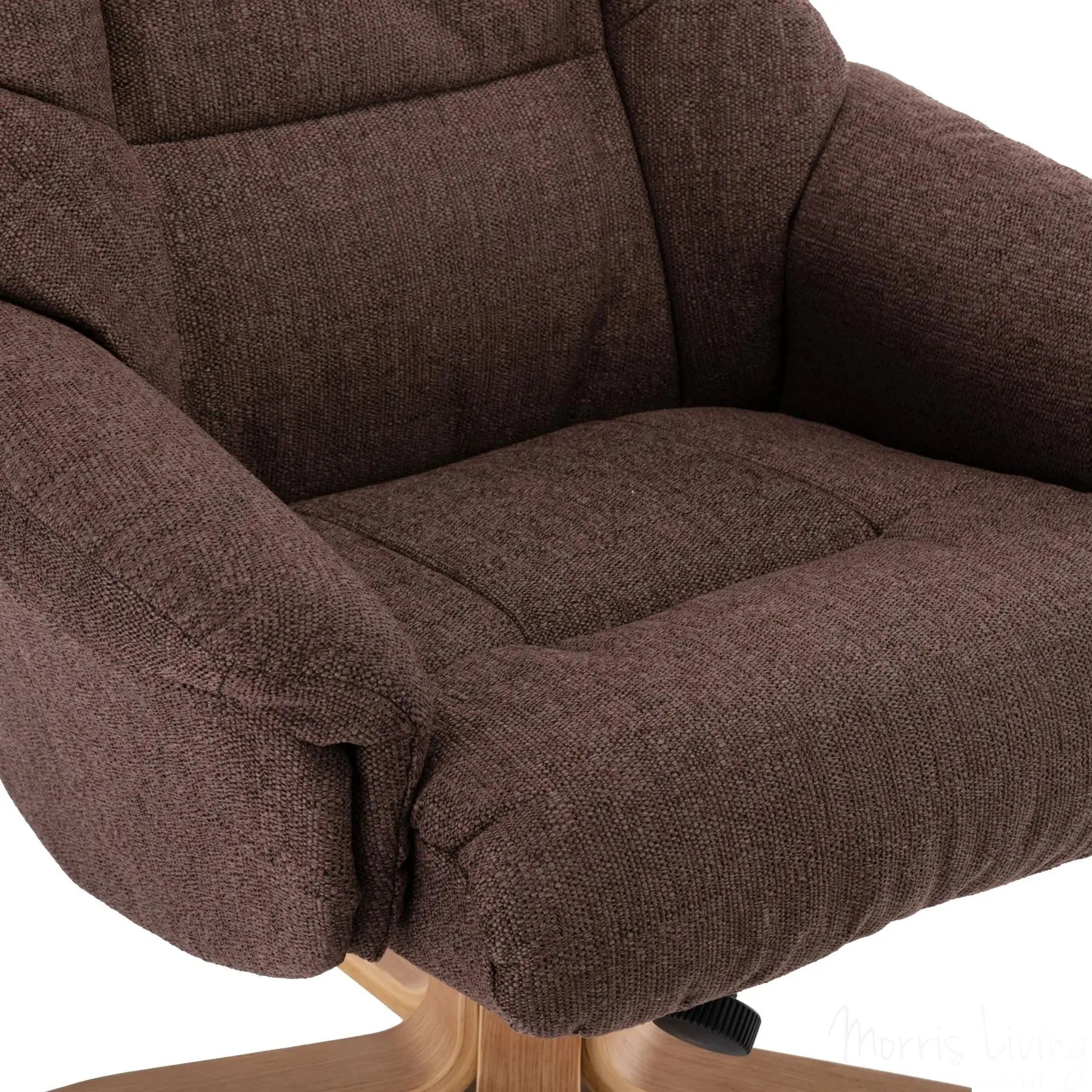 Cairo Swivel Recliner Chair & Footstool in Chocolate Lisbon Fabric - Clearance Sale Morris Living