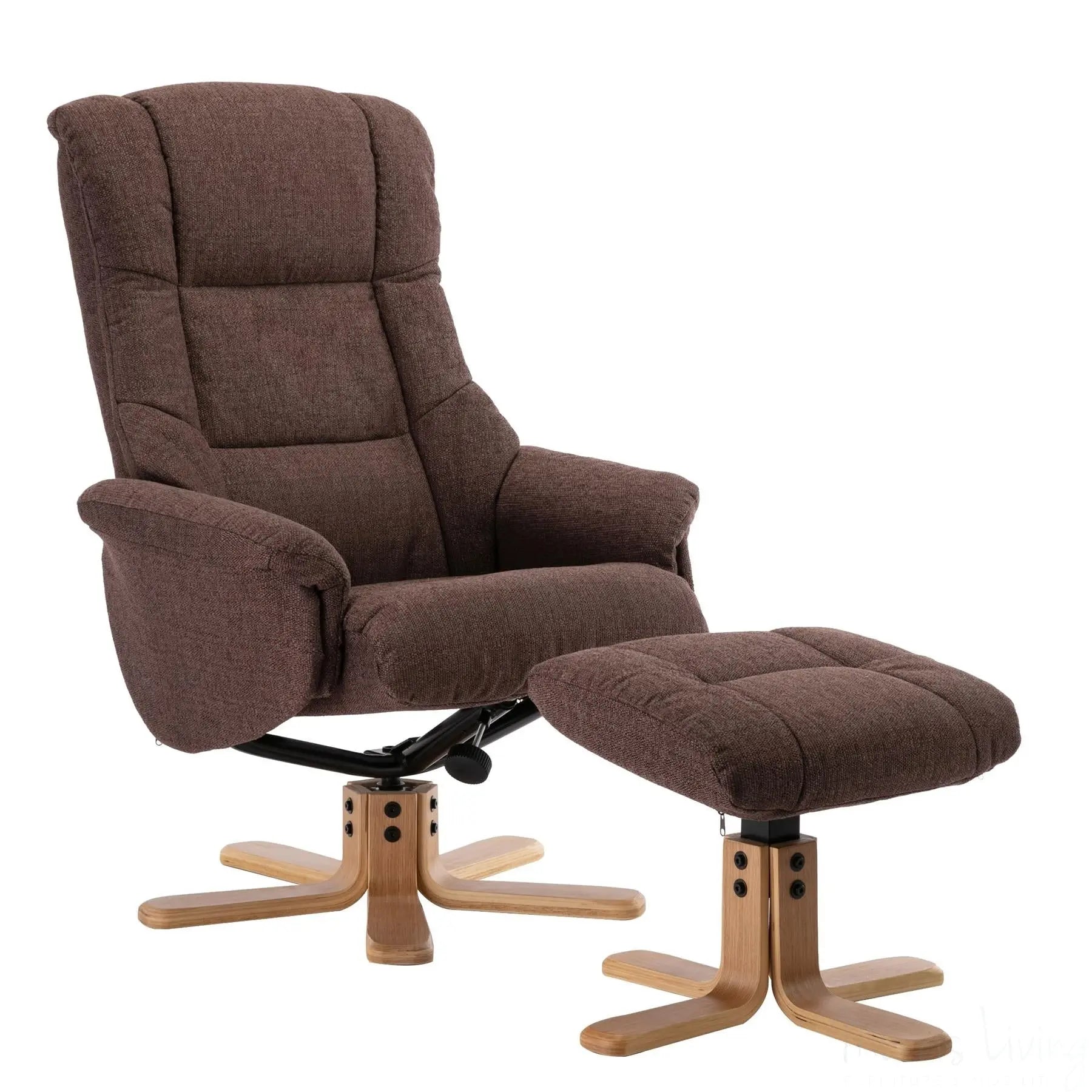Cairo Swivel Recliner Chair & Footstool in Chocolate Lisbon Fabric - Clearance Sale Morris Living