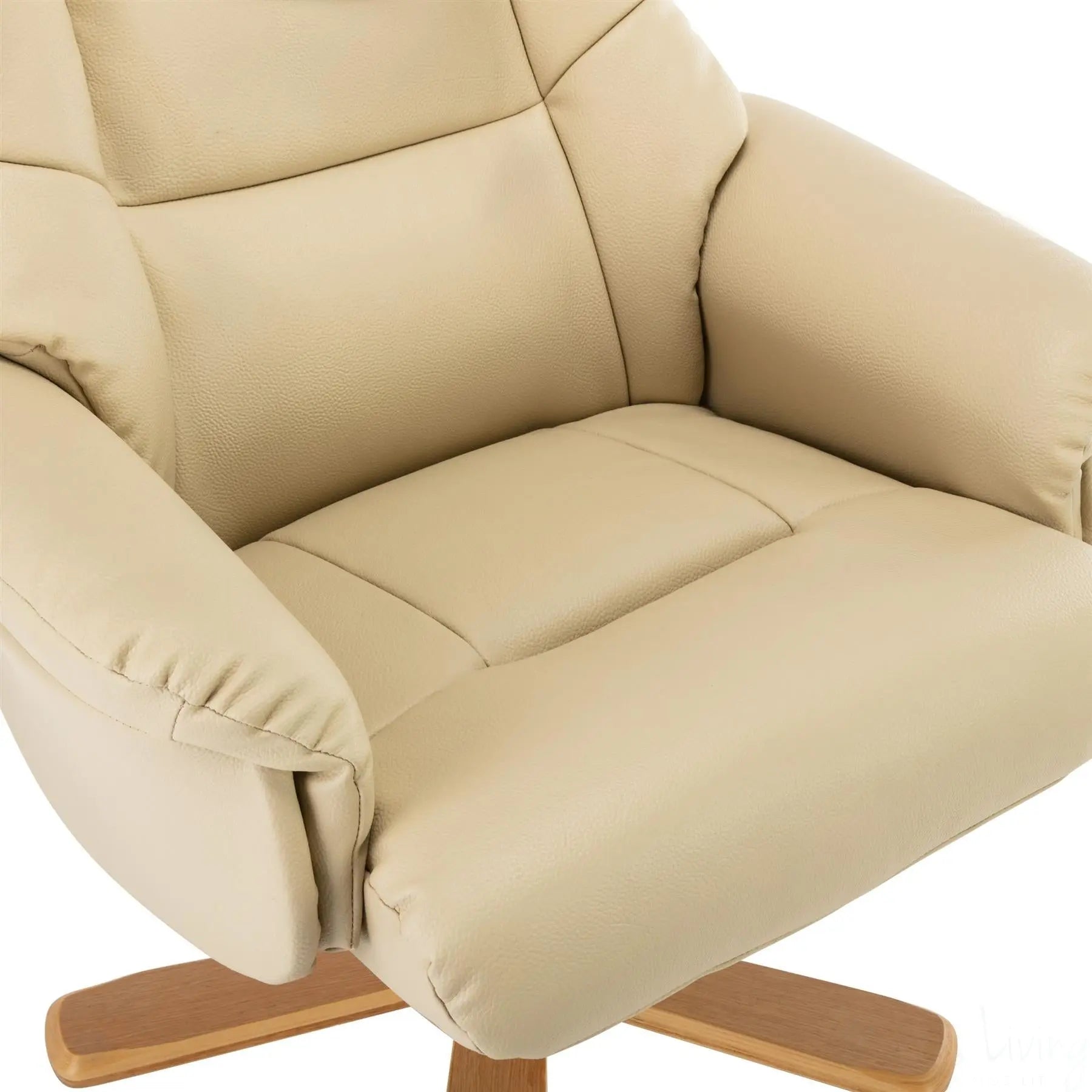 Cairo Swivel Recliner Chair & Footstool in Cream Plush Faux Leather - Clearance Morris Living