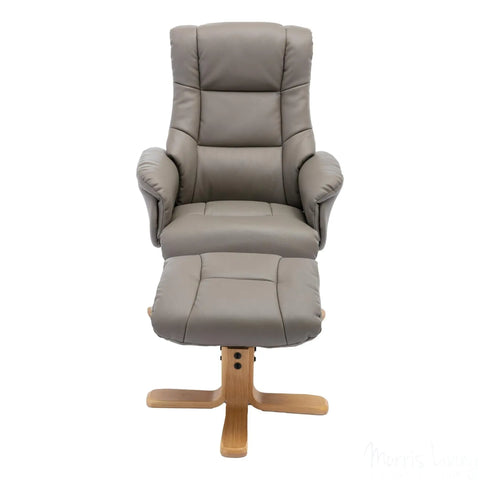 Cairo Swivel Recliner Chair & Footstool in Grey Plush Faux Leather Morris Living - image 3