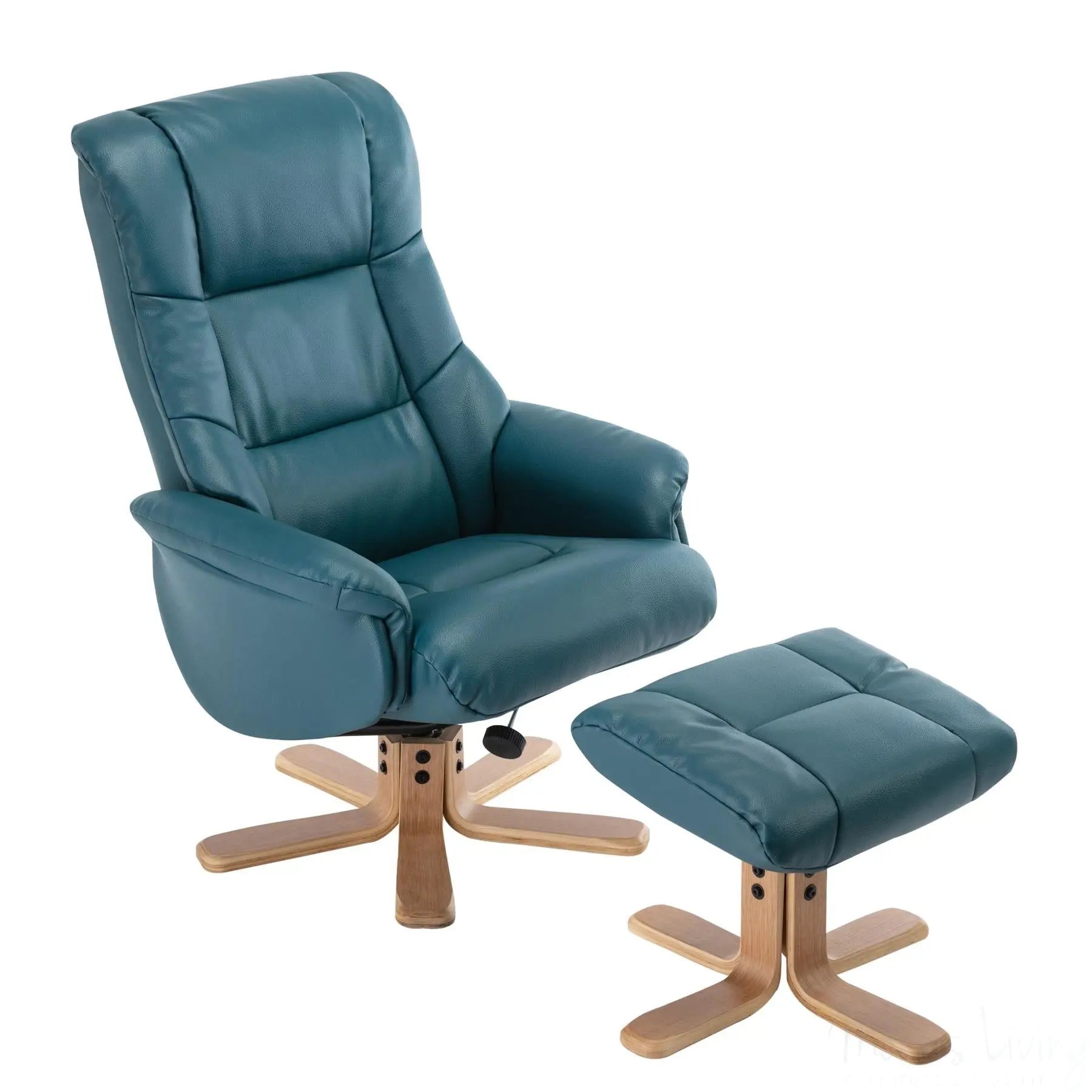 Cairo Swivel Recliner Chair & Footstool in Lagoon Plush Faux Leather Morris Living