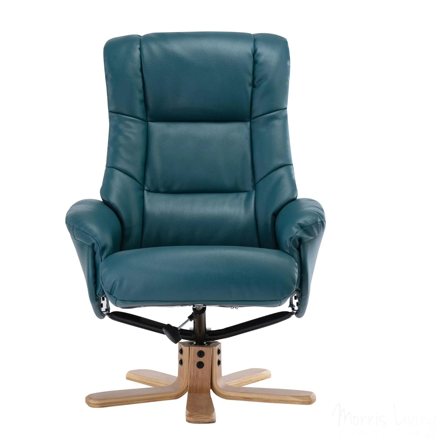Cairo Swivel Recliner Chair & Footstool in Lagoon Plush Faux Leather Morris Living