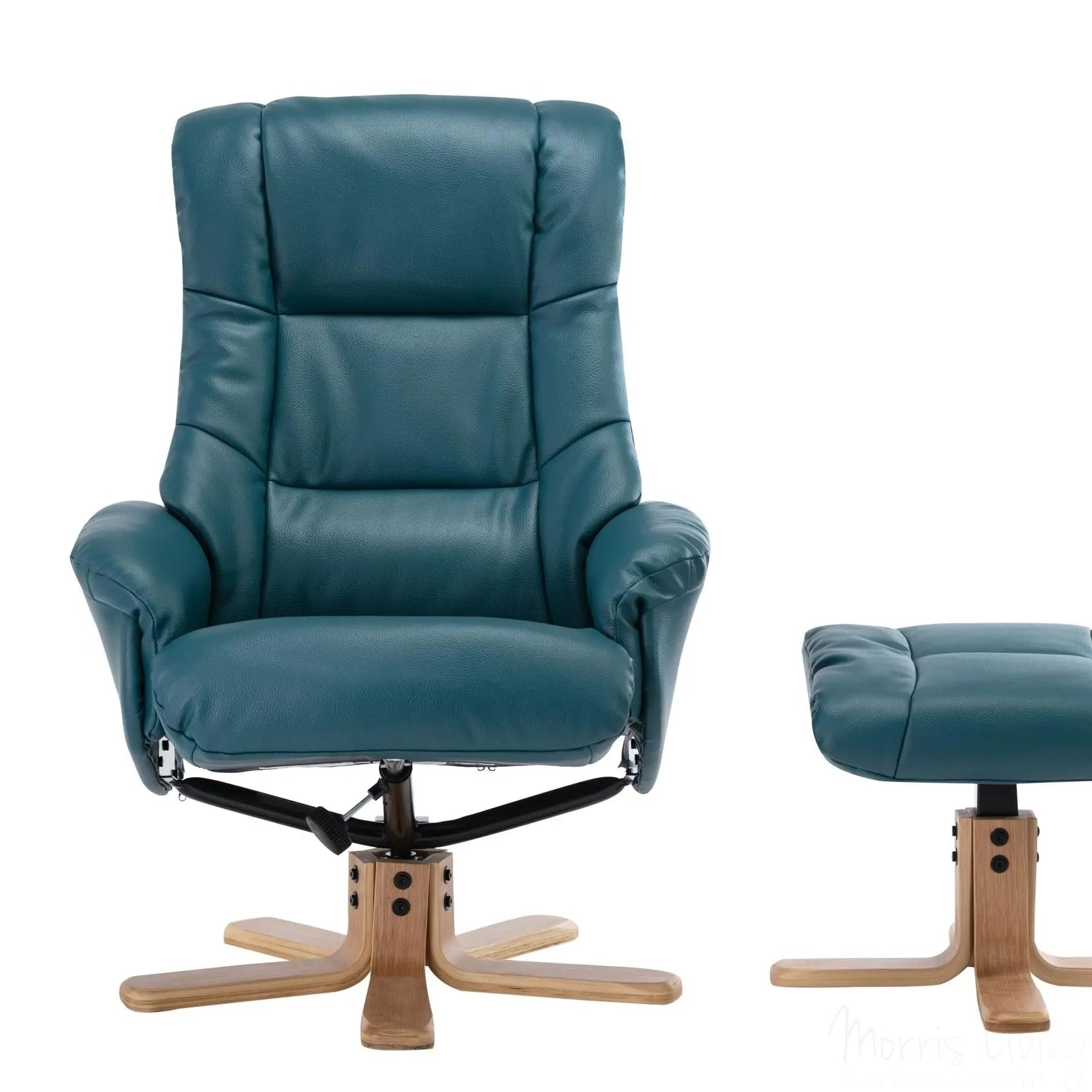 Cairo Swivel Recliner Chair & Footstool in Lagoon Plush Faux Leather Morris Living