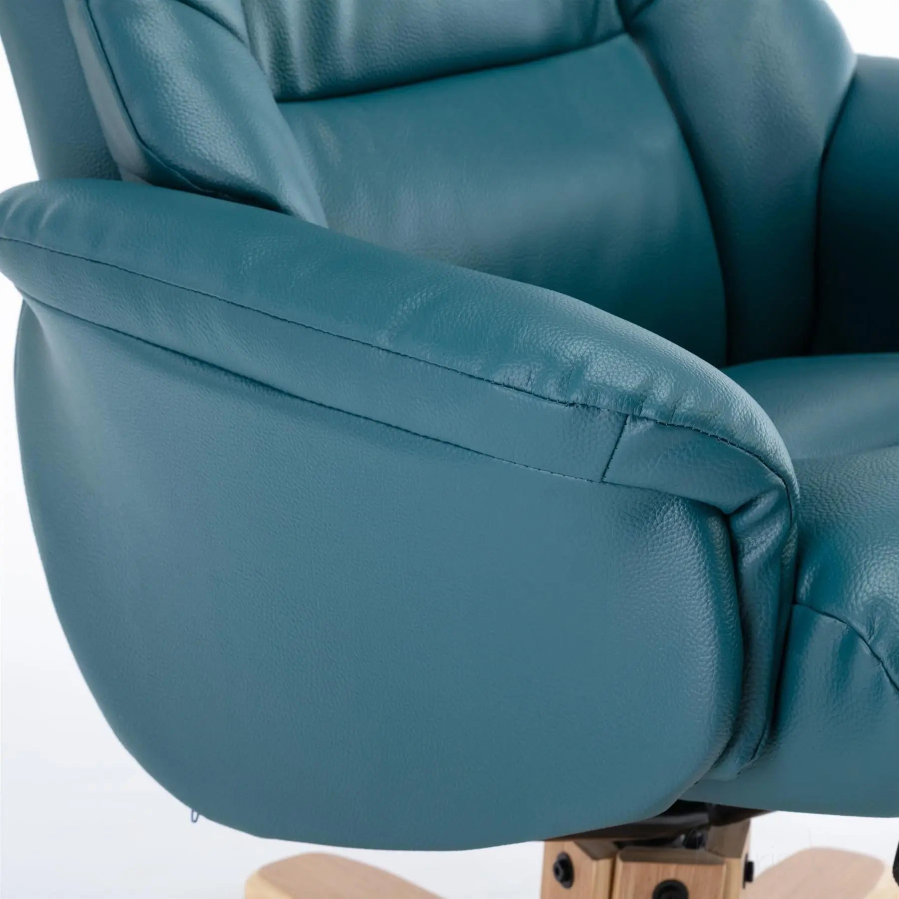 Cairo Swivel Recliner Chair & Footstool in Lagoon Plush Faux Leather Morris Living