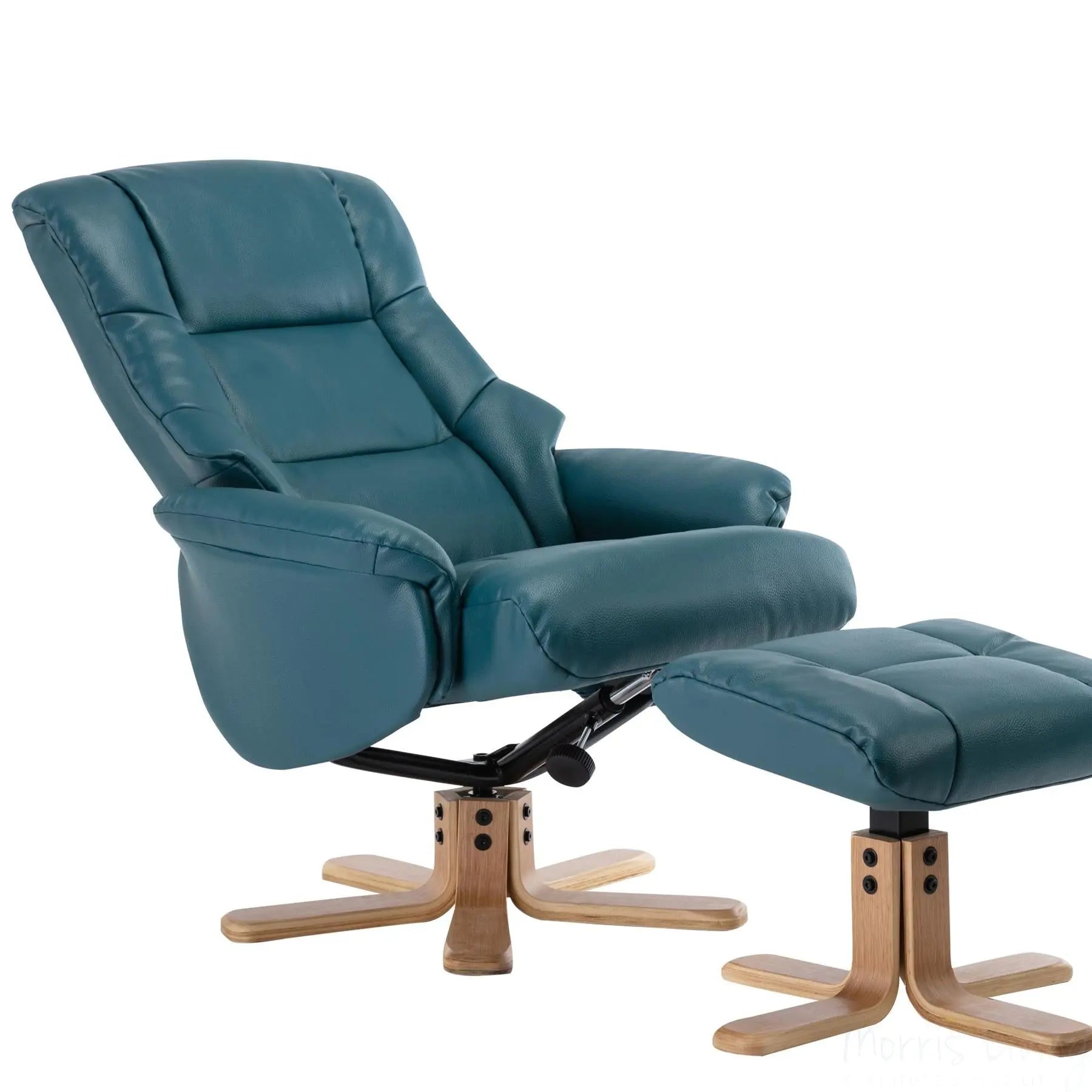 Cairo Swivel Recliner Chair & Footstool in Lagoon Plush Faux Leather Morris Living