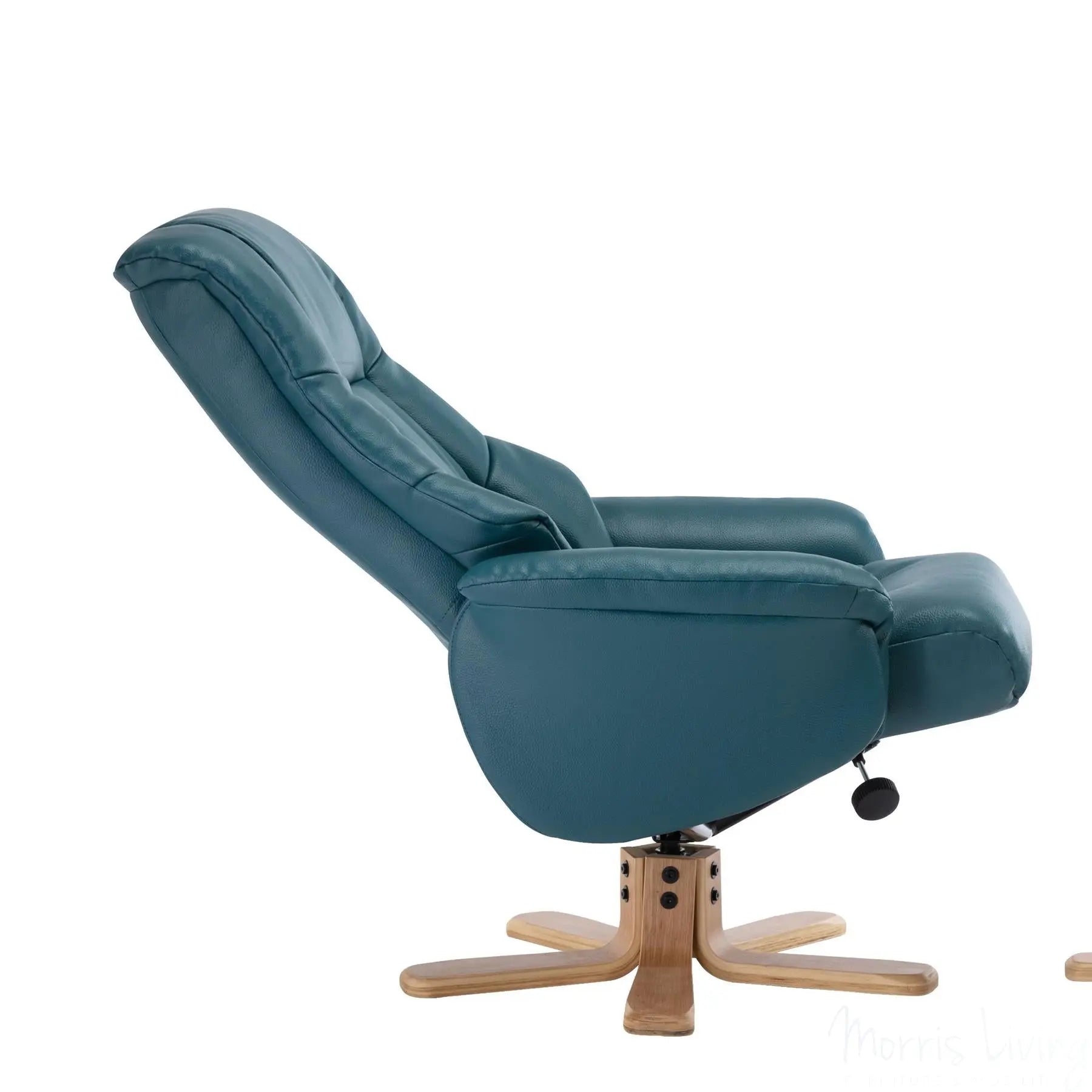 Cairo Swivel Recliner Chair & Footstool in Lagoon Plush Faux Leather Morris Living