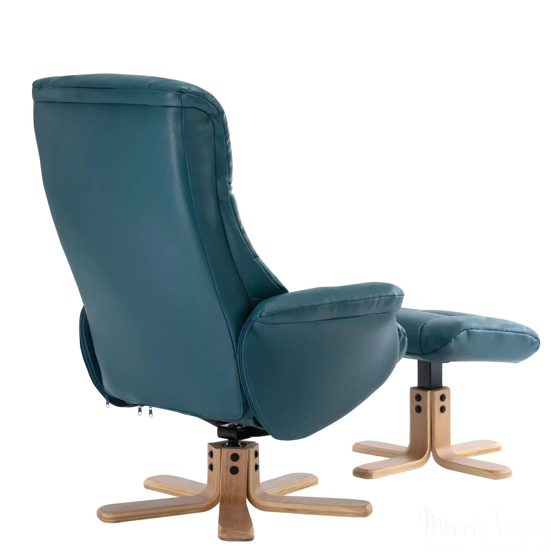 Cairo Swivel Recliner Chair & Footstool in Lagoon Plush Faux Leather Morris Living