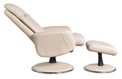 Dakota Genuine Leather Swivel Recliner Chair Cream with Match Base - Refurbished Morris Living
