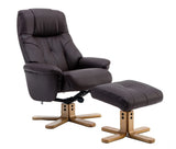 Dubai Faux Leather Brown Plush Swivel Recliner Chair With Matching Footstool GFA