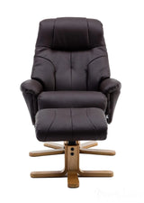 Dubai Faux Leather Brown Plush Swivel Recliner Chair With Matching Footstool GFA