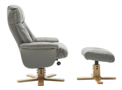 Dubai Faux Leather Grey Plush Swivel Recliner Chair With Matching Footstool GFA
