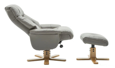 Dubai Faux Leather Grey Plush Swivel Recliner Chair With Matching Footstool GFA