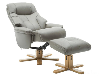 Dubai Faux Leather Grey Plush Swivel Recliner Chair With Matching Footstool GFA